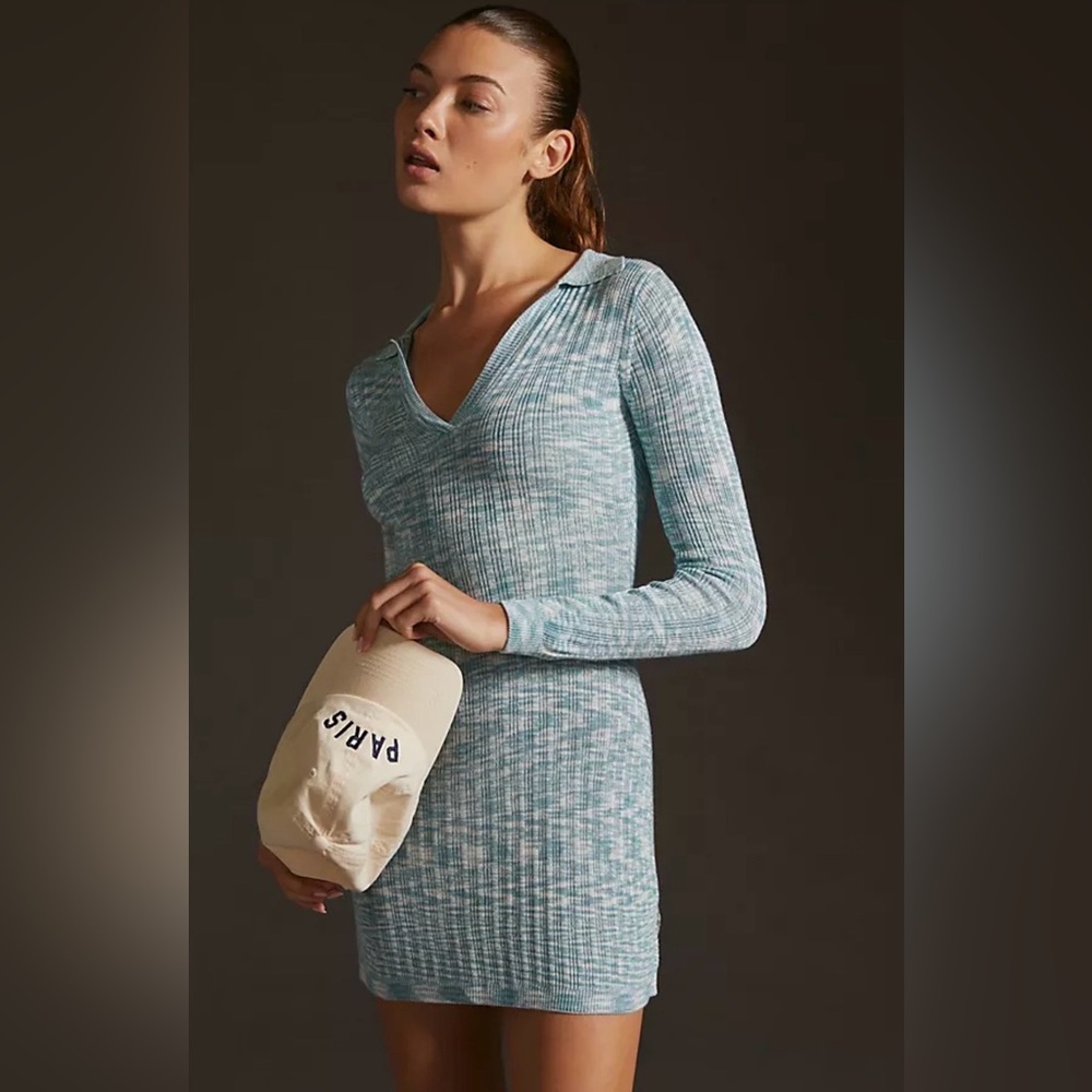 L*Space Aria Cover Up Mini Dress M Blue Ribbed NWT Anthropologie